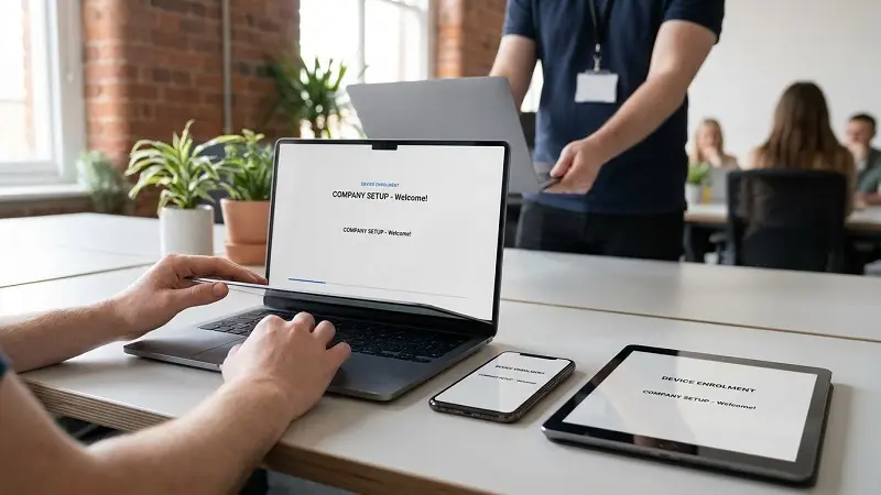 Apple Business MDM workflow for managing Mac iPhone iPad and Apple TV devices