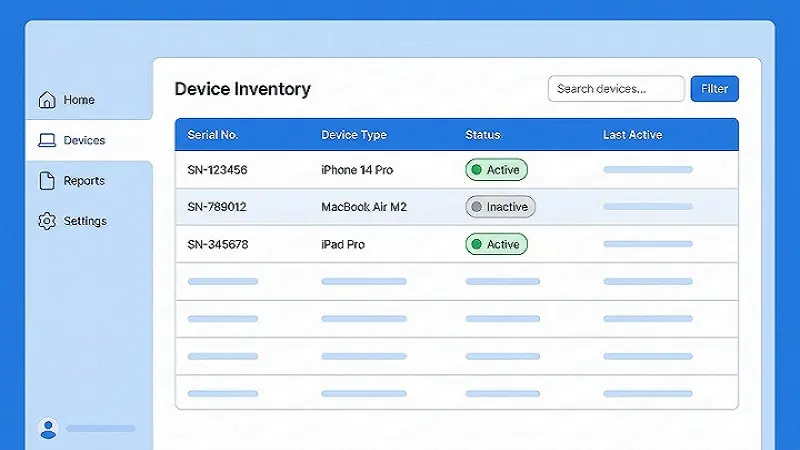 Web portal showing device inventory and enrollment status
