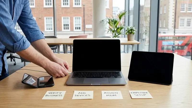 Apple Business Manager device enrolment workflow for iPhone iPad and Mac