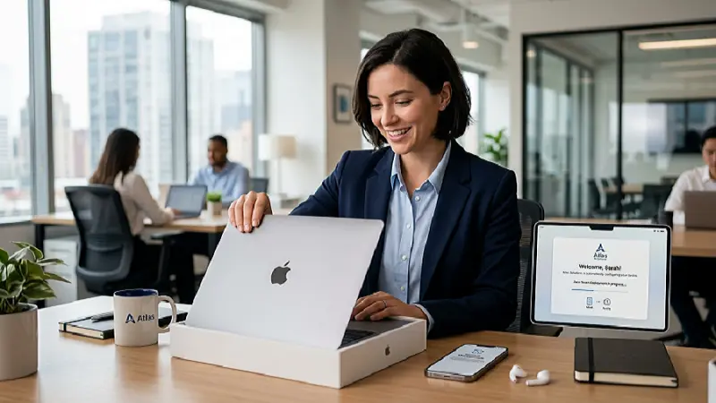 apple-business-vs-mdm-comparison Apple Business Manager setup process with device enrollment and MDM connection
